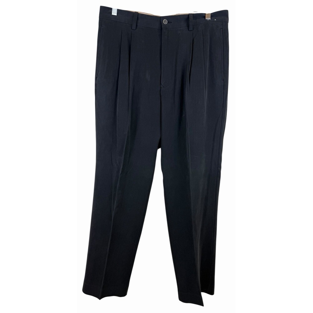 Tommy Bahama Men's Pants Size 34x32 Dark Gray Silk Pleated Relaxed Straight